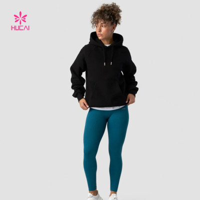 HUCAI Custom Big Front Pocket Hoodie and Ribbed Cuffs Hoodie for Women 2024 Supplier