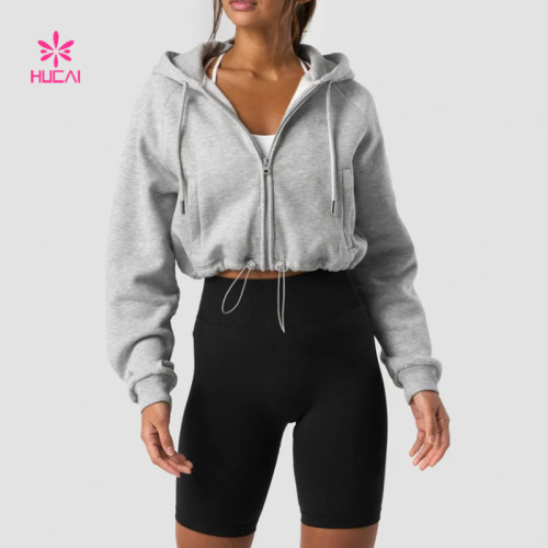 HUCAI Custom Cropped Hoodie with Pockets Stylish Hoodie for Women China Factory