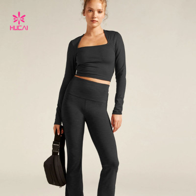 HUCAI Custom Cropped Pullover Square Neckline Design Long sleeve China Supplier