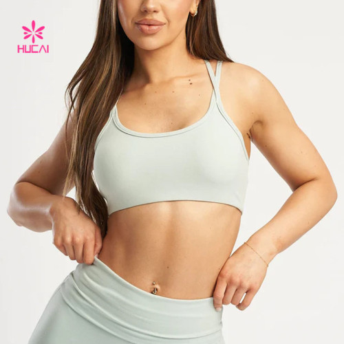 HUCAI OEM Solid Sports Bra with Double Thin Shoulder Strap Yoga Bra China Manufacturer