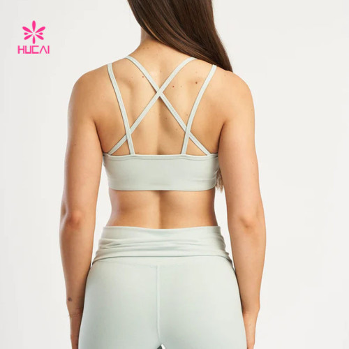 HUCAI OEM Solid Sports Bra with Double Thin Shoulder Strap Yoga Bra China Manufacturer