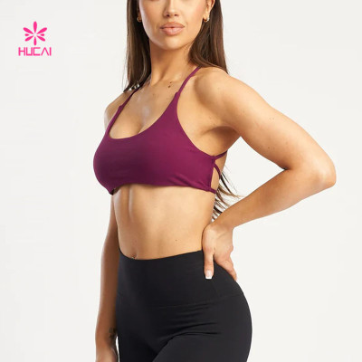 HUCAI OEM Solid Sports Bra with Scoop Neck Crisscross Back Yoga Bra China Manufacturer