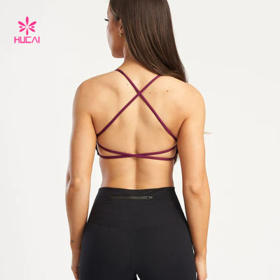 HUCAI OEM Solid Sports Bra with Scoop Neck Crisscross Back Yoga Bra China Manufacturer