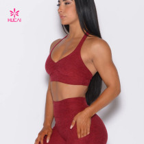HUCAI Custom Backless Sport Bras Scrunch Deep V Front for Women 2024 China Supplier