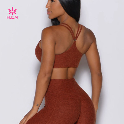 HUCAI Custom V Cutout Front Sport Bras Double Side Straps for Women 2024 China Supplier