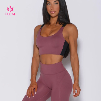 HUCAI Custom Color Block Contrast Sport Bras Chunky Straps for Women 2024 China Factory