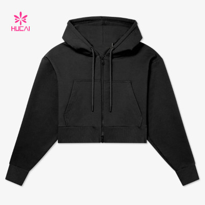 HUCAI Custom Full Zip Cropped Hoodie Soft Loose China Activewear Manufacturer 2024