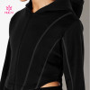 HUCAI Custom Fleece Hoodie Contrast Stripes Feature Long Sleeves China Activewear Factory