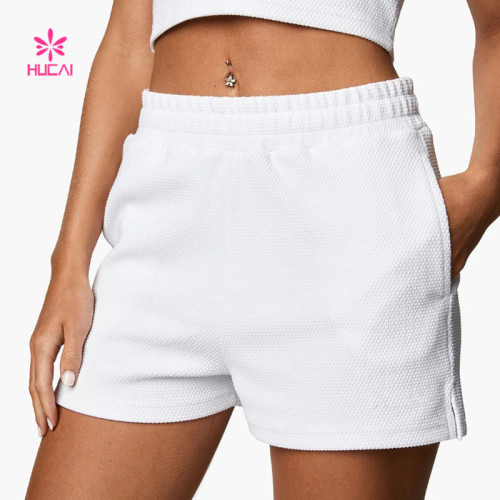 HUCAI Custom Gym Wear Textured Shorts White Womens China Factory Manufacturer 2024