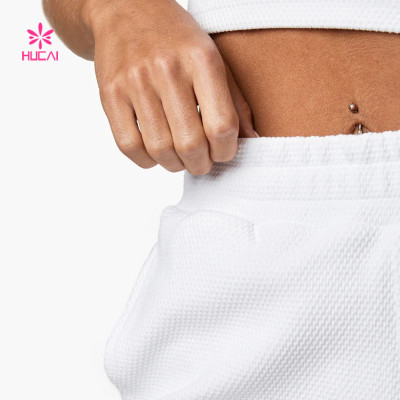 HUCAI Custom Gym Wear Textured Shorts White Womens China Factory Manufacturer 2024