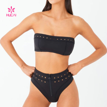 HUCAI New Design Laser Triangle Cutout Sport Bras Halter Neck for Women 2024 China Factory