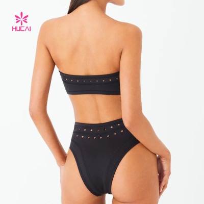 HUCAI New Design Laser Triangle Cutout Sport Bras Halter Neck for Women 2024 China Factory