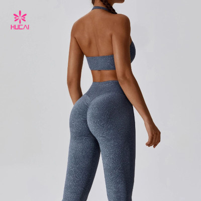 HUCAI Popular Ruched Front Sports Bra Halter Neckline 2024 China Manufacturer