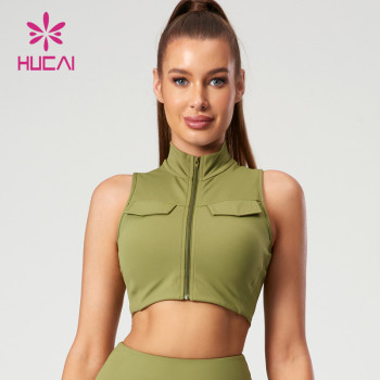 HUCAI New Workwear-Style Zippered Yoga Bras High-Neck Design China Activewear Manufacturer