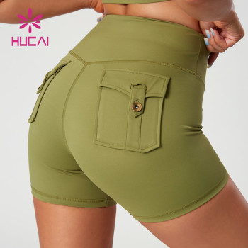 HUCAI Classic Workwear-Style Yoga Shorts Distressed Metal Decorative Buckles Manufacturer