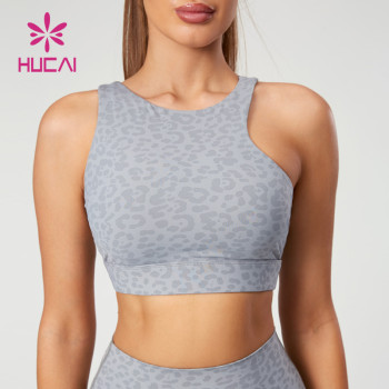 HUCAI New Asymmetrical Shape Sport Bras Leopard Print China Activewear Manufacturer