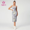 HUCAI Tie-Dye Cotton Dress Women Ribbed Fabric Digital Printing Custom Sportswear