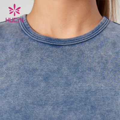 HUCAI Custom Sportswear OEM Washed Ribbed 'V' Tank Top Fashion Gym Wear For Women