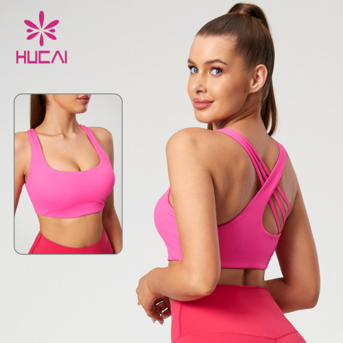 HUCAI Fashionable Asymmetric Straps Design Yoga Bras With Excellent Support Performance China Suppiler