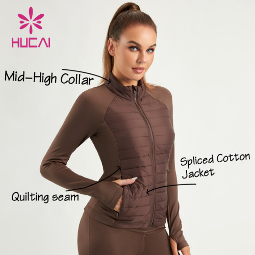 HUCAI ODM Women Yoga Fabrics Coats Mid-High Neck Spliced Jacket ODM Serve