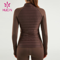 HUCAI ODM Women Yoga Fabrics Coats Mid-High Neck Spliced Jacket ODM Serve