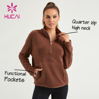 HUCAI Custom Women Sweatshirts 1/4 Zipper Polar Fleece Fabric Gym Hoodies ODM