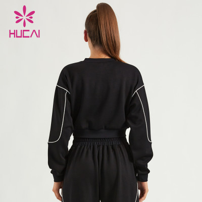 HUCAI ODM Gym Sweatshirts Contrasting Stripe Air Cotton Women Fitness Hoodies