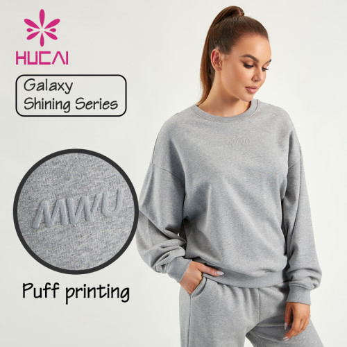 HUCAI Lady Sweatshirts 100%Cotton Shining Fabric ODM Fitness Hoodies Supplier