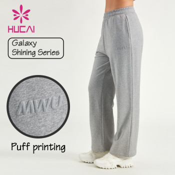 HUCAI Women Sports Sweatpants Shining Fabric 100% Cotton Printing Joggers Supplier