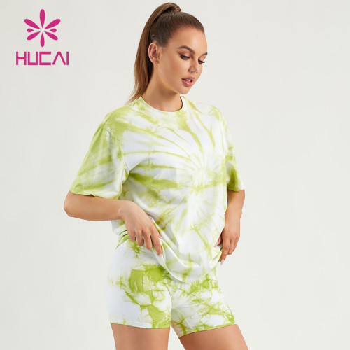 HUCAI OEM 100% Cotton Gym Shirts Tie-Dye OVERSIZE Custom Fashion Short Sleeve