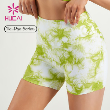 HUCAI ODM Sports Short Leggings Women Tie-Dyeing Printing Lady Yoga Pants Factory