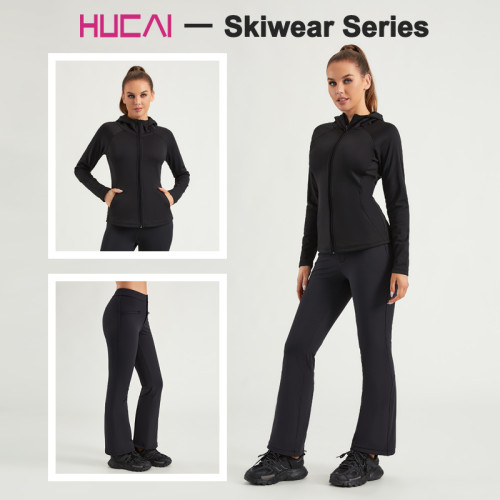 HUCAI Women Flared Ski Pants OEM Waterproof Fabric Custom Sports Leggings