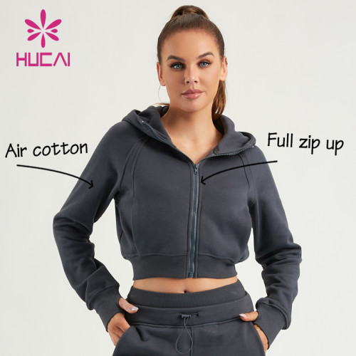 HUCAI ODM Hooded Zipper Coat Windproof High-Neck Private Label Lady Gymwear
