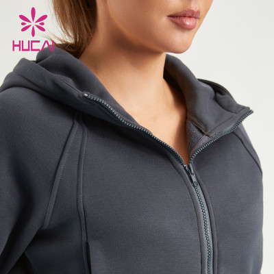 HUCAI ODM Hooded Zipper Coat Windproof High-Neck Private Label Lady Gymwear