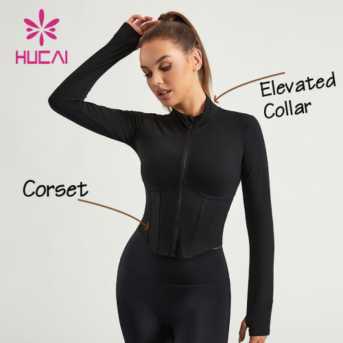 HUCAI Custom Women Gym Jacket CORSET Design ODM Slim Sports Clothes China