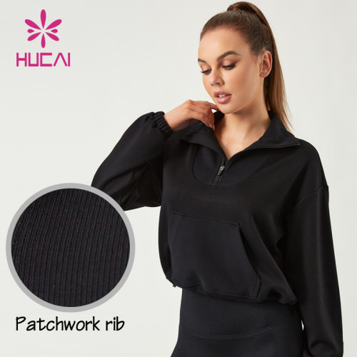 HUCAI ODM Lady Fitness Sweatshirts High-Neck 1/4 Zipper Hoodies Supplier