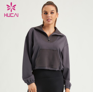 HUCAI ODM Lady Fitness Sweatshirts High-Neck 1/4 Zipper Hoodies Supplier