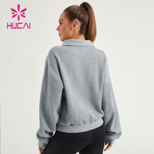 HUCAI Private Label Fitness Hoodies High Collar 1/4 Zipper Lady Gymwear Supplier