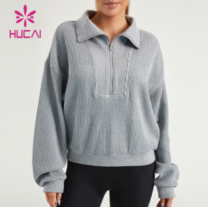 HUCAI Private Label Fitness Hoodies High Collar 1/4 Zipper Lady Gymwear Supplier