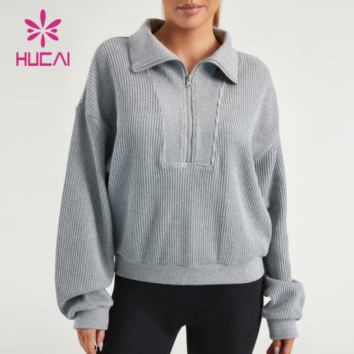 HUCAI Private Label Fitness Hoodies High Collar 1/4 Zipper Lady Gymwear Supplier