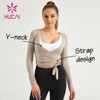 HUCAI ODM Shirts Fake Two Pieces Fitness Square Neck Slim-Fit Women Top Factory