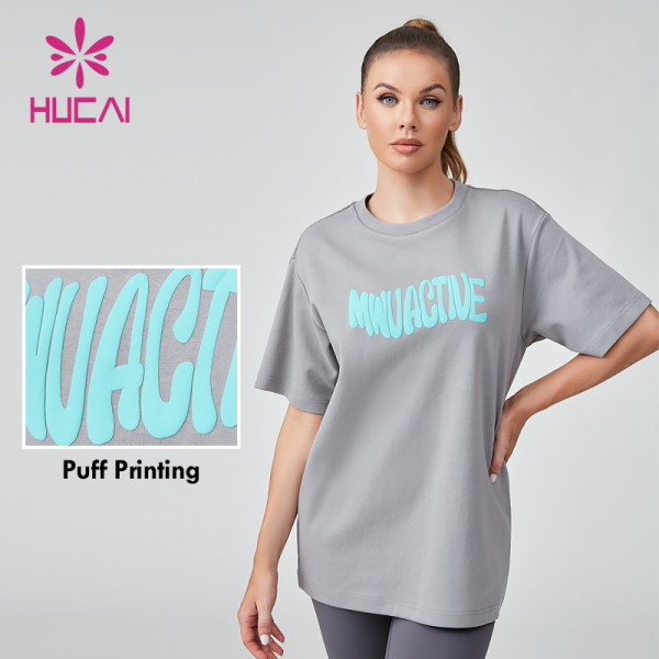 HUCAI ODM Fitness T-shirt Foam 3D Printed Logo Women's Sports Short Sleeve Manufacturer