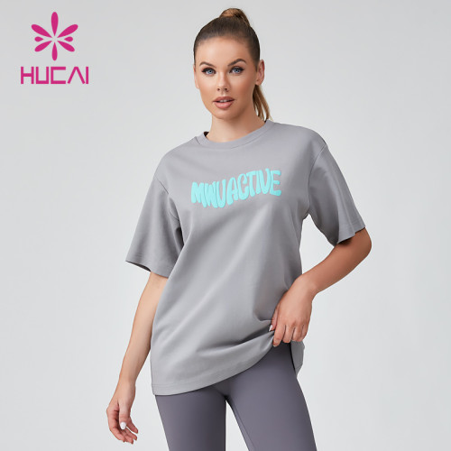 HUCAI ODM Fitness T-shirt Foam 3D Printed Logo Women's Sports Short Sleeve Manufacturer