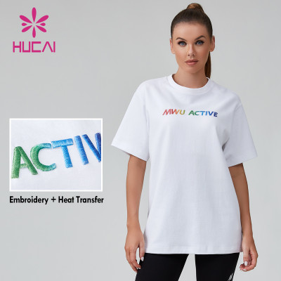 HUCAI OEM Fitness T-shirt 3D Embroidered Heat Transfer Logo Women's Sportswear Manufacturer