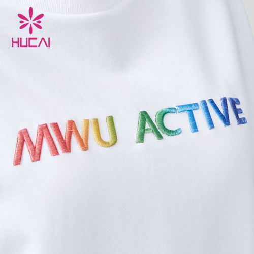 HUCAI OEM Fitness T-shirt 3D Embroidered Heat Transfer Logo Women's Sportswear Manufacturer