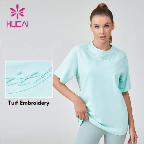 HUCAI OEM Fitness T-shirt Turf Embroidered Logo Women's Oversized Sportswear Manufacturer