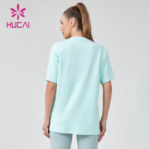 HUCAI OEM Fitness T-shirt Turf Embroidered Logo Women's Oversized Sportswear Manufacturer