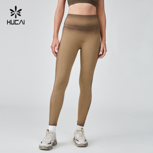 HUCAI OEM Sports leggings Washed And Distressed Spray Dyeing Process Sportswear Manufacturer