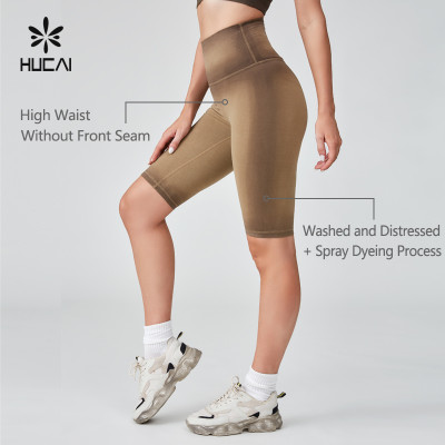 HUCAI OEM Sports short Leggings Washed And Distressed Spray Dyeing Process Sportswear Manufacturer