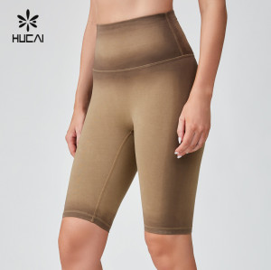 HUCAI OEM Sports short Leggings Washed And Distressed Spray Dyeing Process Sportswear Manufacturer